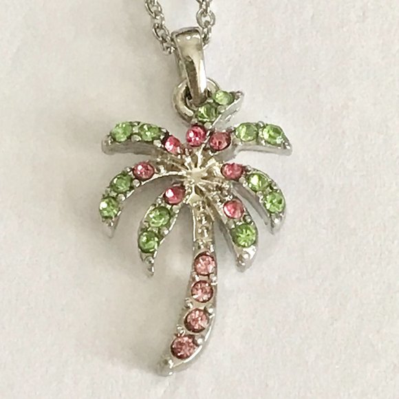 Palm Tree Necklace 18" Silver Rhodium Plated Coconut Island Beach Nautical - Picture 6 of 12